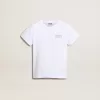 T-shirt bianca con logo argentato a contrasto sul davanti