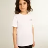 T-shirt bianca con logo argentato a contrasto sul davanti