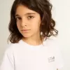 T-shirt bianca con logo argentato a contrasto sul davanti