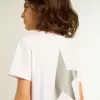 T-shirt bianca con logo argentato a contrasto sul davanti
