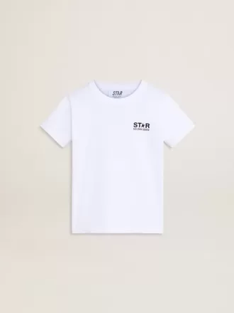 T-shirt bianca con logo nero a contrasto e stella