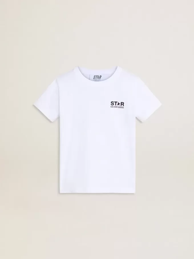 T-shirt bianca con logo nero a contrasto e stella T-shirt bianca con logo nero a contrasto e stella