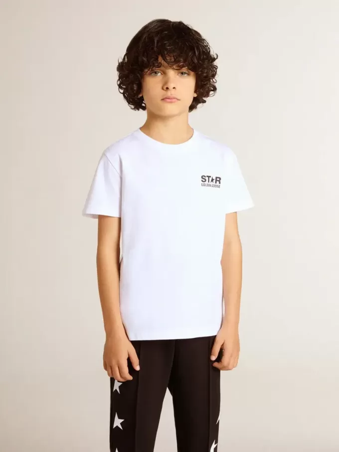 T-shirt bianca con logo nero a contrasto e stella T-shirt bianca con logo nero a contrasto e stella
