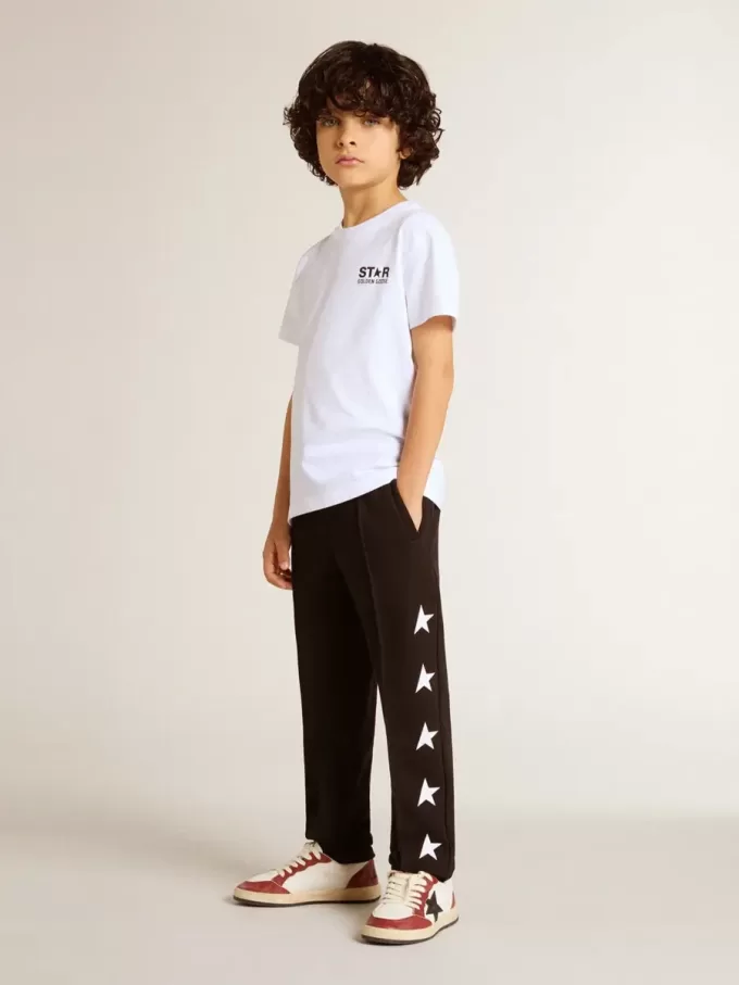 T-shirt bianca con logo nero a contrasto e stella T-shirt bianca con logo nero a contrasto e stella