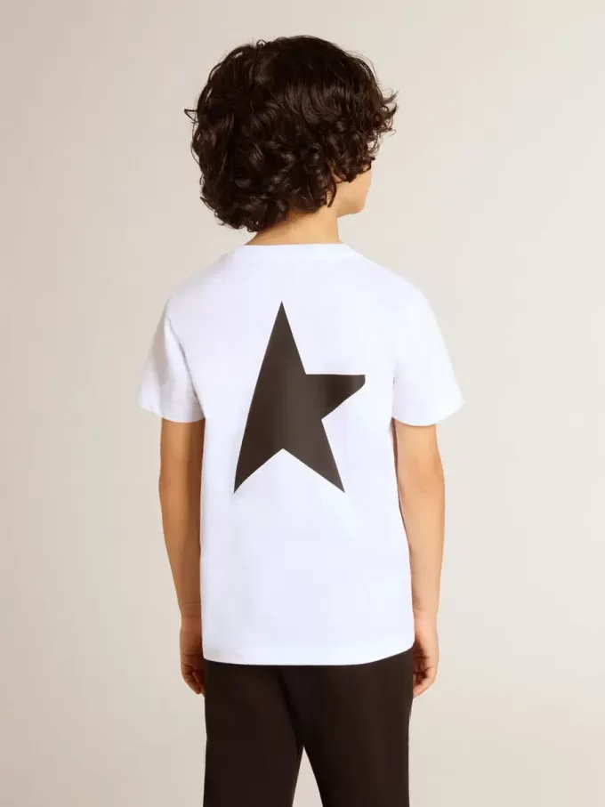 T-shirt bianca con logo nero a contrasto e stella T-shirt bianca con logo nero a contrasto e stella