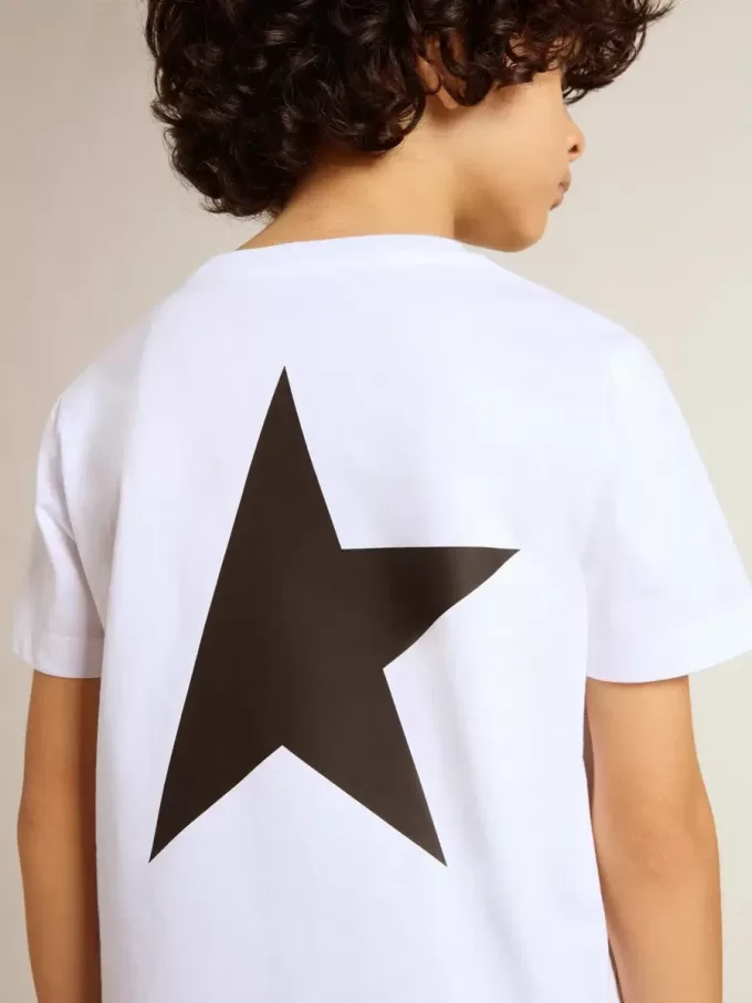 T-shirt bianca con logo nero a contrasto e stella T-shirt bianca con logo nero a contrasto e stella