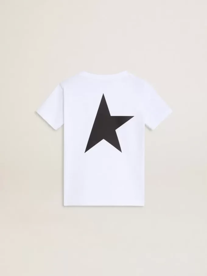 T-shirt bianca con logo nero a contrasto e stella T-shirt bianca con logo nero a contrasto e stella