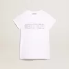 T-shirt bianca con scritta Golden centrale in cristalli