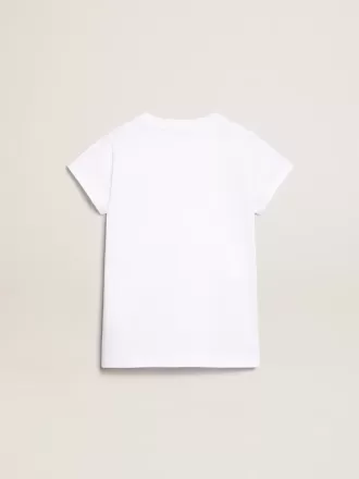 T-shirt bianca con scritta Golden centrale in cristalli