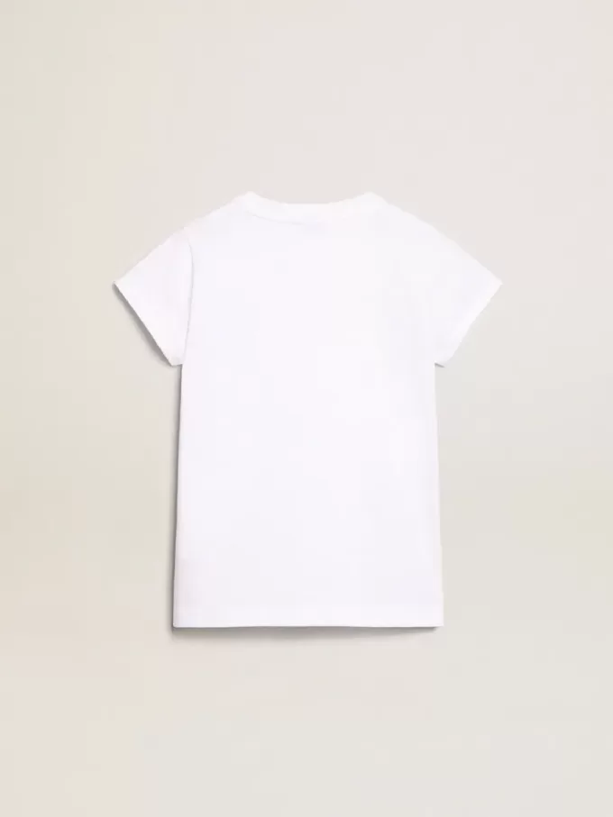 T-shirt bianca con scritta Golden centrale in cristalli