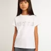 T-shirt bianca con scritta Golden centrale in cristalli