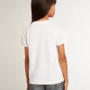 T-shirt bianca con scritta Golden centrale in cristalli