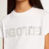 T-shirt bianca con scritta Golden centrale in cristalli