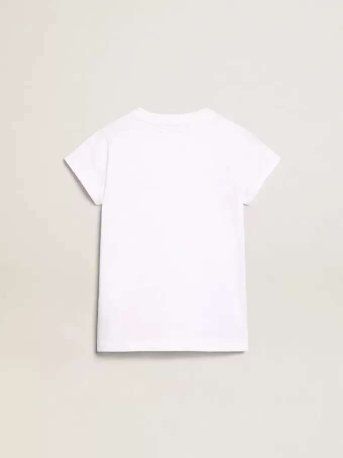 T-shirt bianca con scritta Golden centrale in cristalli