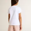 T-shirt bianca da bambina con scritte dorate glitterate rosa
