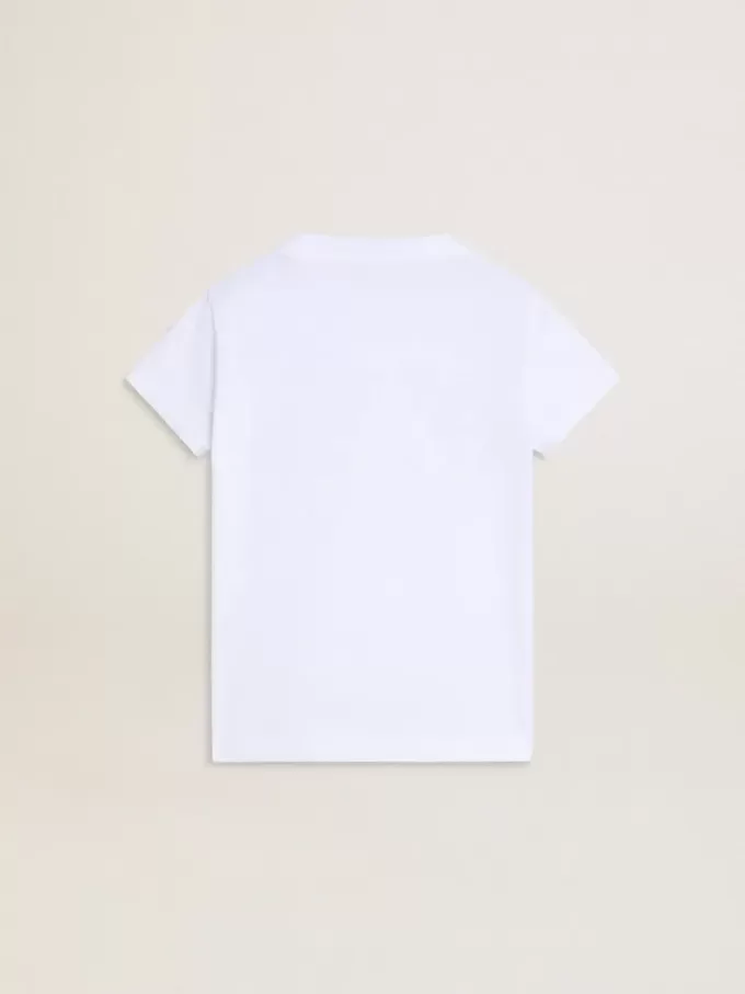 T-shirt bianca da bambina con scritte dorate glitterate rosa