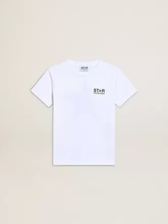 T-shirt bianca da bambino con logo verde scuro a contrasto e stella