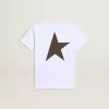 T-shirt bianca da bambino con logo verde scuro a contrasto e stella T-shirt bianca da bambino con logo verde scuro a contrasto e stella