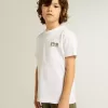 T-shirt bianca da bambino con logo verde scuro a contrasto e stella T-shirt bianca da bambino con logo verde scuro a contrasto e stella
