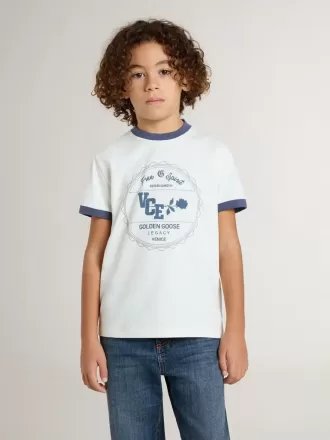 T-shirt bianca da bambino con stampa blu