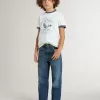 T-shirt bianca da bambino con stampa blu T-shirt bianca da bambino con stampa blu