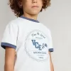 T-shirt bianca da bambino con stampa blu T-shirt bianca da bambino con stampa blu