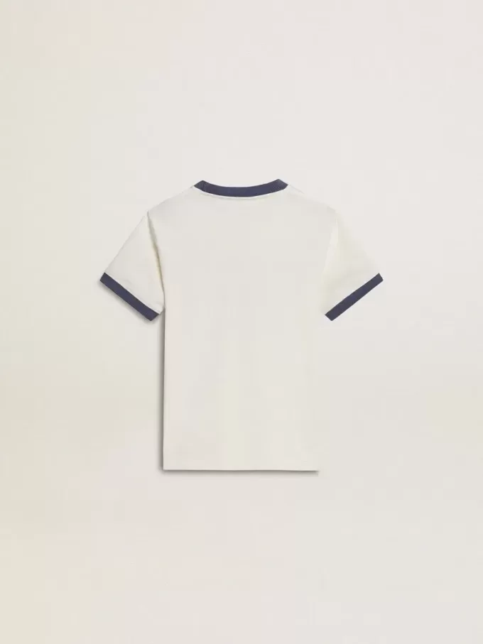 T-shirt bianca da bambino con stampa blu T-shirt bianca da bambino con stampa blu
