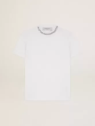 T-shirt bianca da donna con cristalli cabochon
