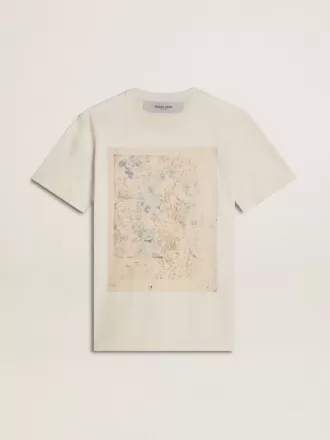T-shirt bianca da donna con stampa floreale