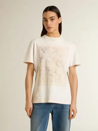 T-shirt bianca da donna con stampa floreale