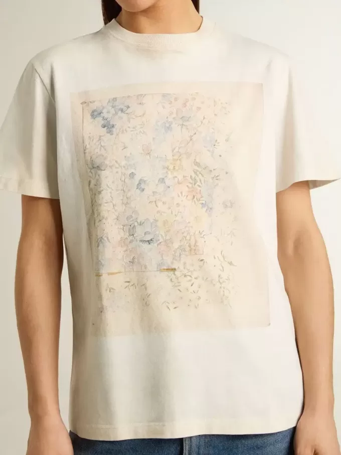 T-shirt bianca da donna con stampa floreale T-shirt bianca da donna con stampa floreale