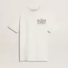 T-shirt bianca da donna con stampa nera sul petto T-shirt bianca da donna con stampa nera sul petto
