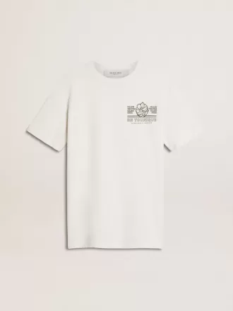 T-shirt bianca da donna con stampa nera sul petto