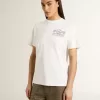 T-shirt bianca da donna con stampa nera sul petto T-shirt bianca da donna con stampa nera sul petto