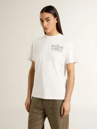 T-shirt bianca da donna con stampa nera sul petto