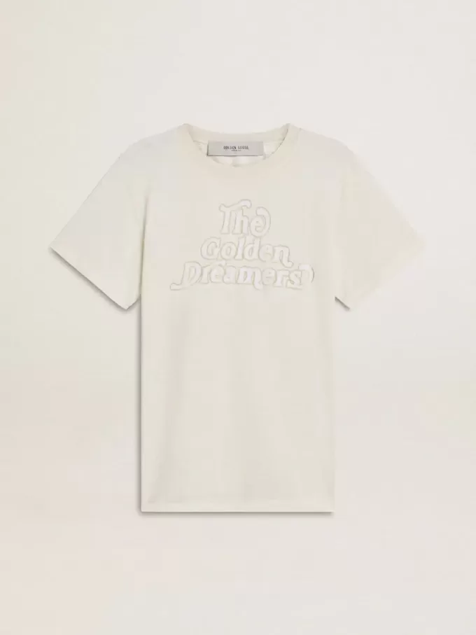 T-shirt bianca da donna con stampa sul davanti T-shirt bianca da donna con stampa sul davanti