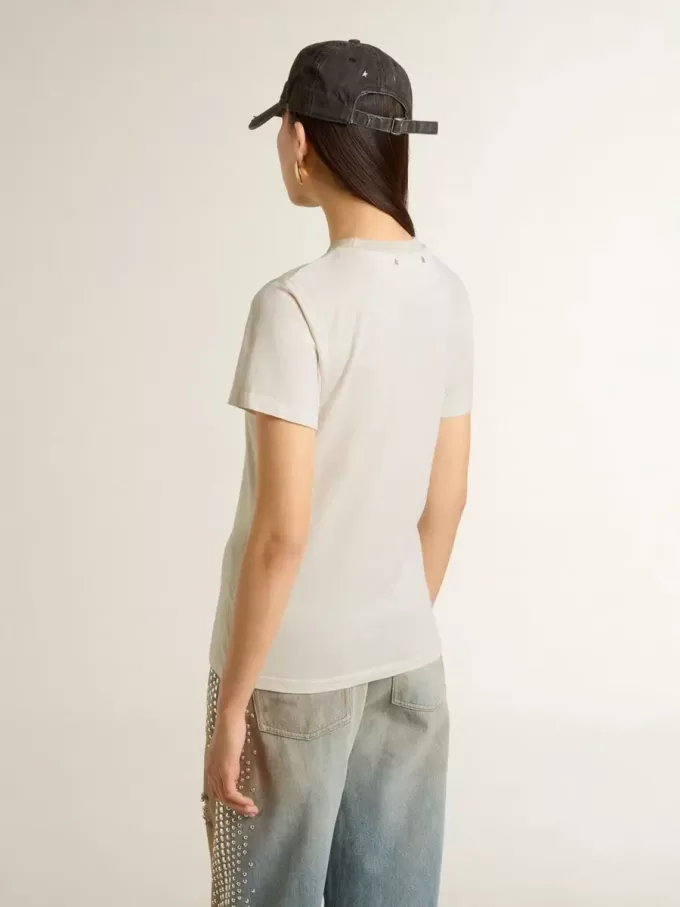T-shirt bianca da donna con stampa sul davanti T-shirt bianca da donna con stampa sul davanti
