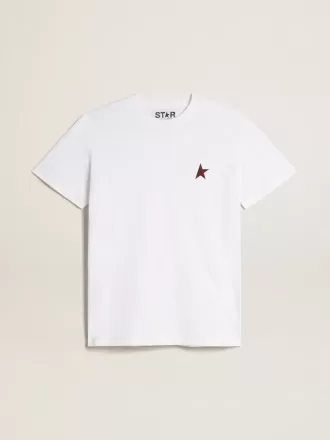 T-shirt bianca da donna con stella bordeaux sul davanti