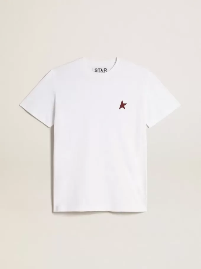 T-shirt bianca da donna con stella bordeaux sul davanti T-shirt bianca da donna con stella bordeaux sul davanti