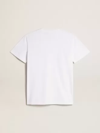 T-shirt bianca da donna con stella bordeaux sul davanti