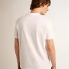 T-shirt bianca da uomo con stella glitterata argento sul davanti T-shirt bianca da uomo con stella glitterata argento sul davanti