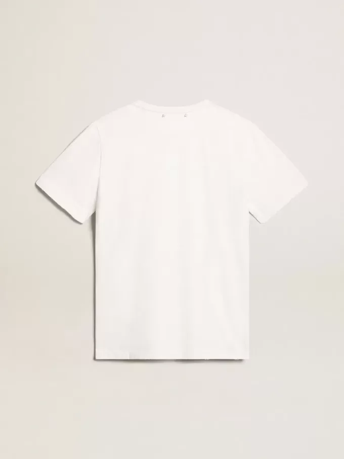 T-shirt bianca da uomo con trattamento effetto consumato T-shirt bianca da uomo con trattamento effetto consumato