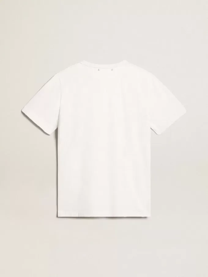 T-shirt bianca da uomo con trattamento effetto consumato T-shirt bianca da uomo con trattamento effetto consumato