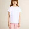 T-shirt bianca e argento con logo e maxi stella in glitter argento