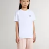 T-shirt bianca in cotone per bambino con stampa argentata T-shirt bianca in cotone per bambino con stampa argentata