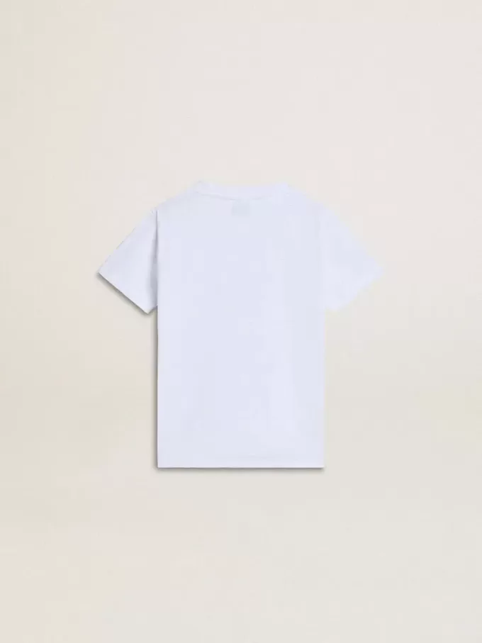 T-shirt bianca in cotone per bambino con stampa argentata T-shirt bianca in cotone per bambino con stampa argentata