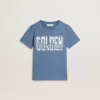 T-shirt blu da bambino con stampa bianca T-shirt blu da bambino con stampa bianca