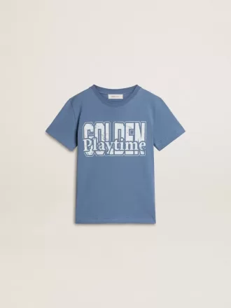 T-shirt blu da bambino con stampa bianca
