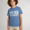 T-shirt blu da bambino con stampa bianca T-shirt blu da bambino con stampa bianca