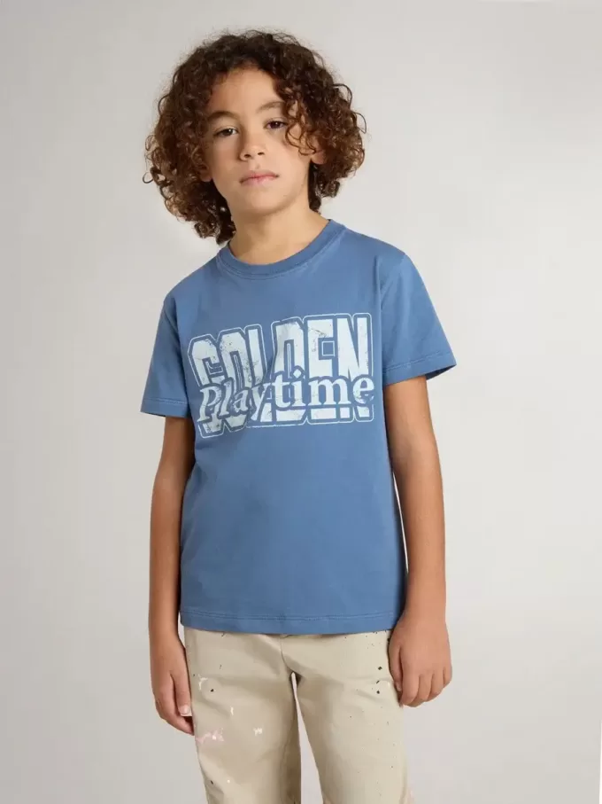 T-shirt blu da bambino con stampa bianca T-shirt blu da bambino con stampa bianca